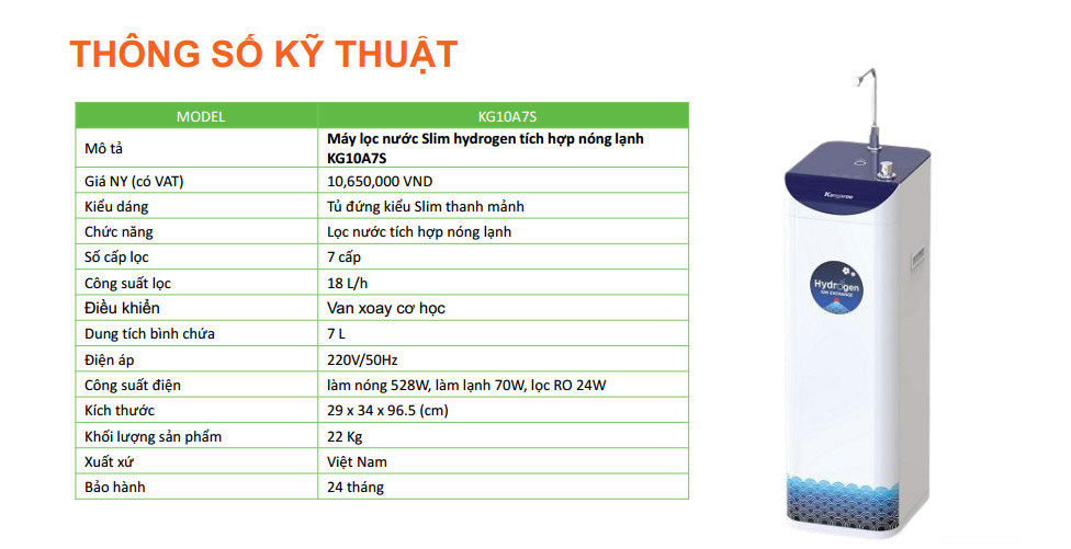 Máy lọc nước nóng lạnh Hydrogen Kangaroo KG10A7S