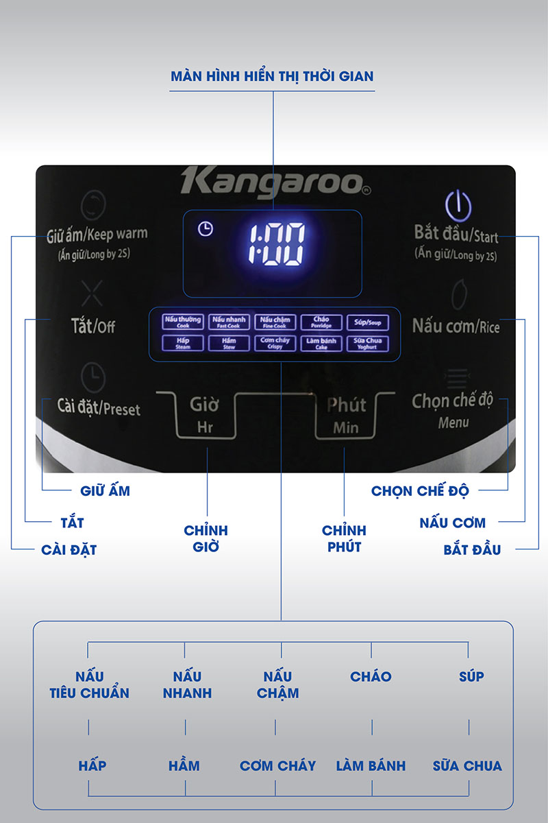 Nồi cơm điện tử Kangaroo 1.8 lít KG595