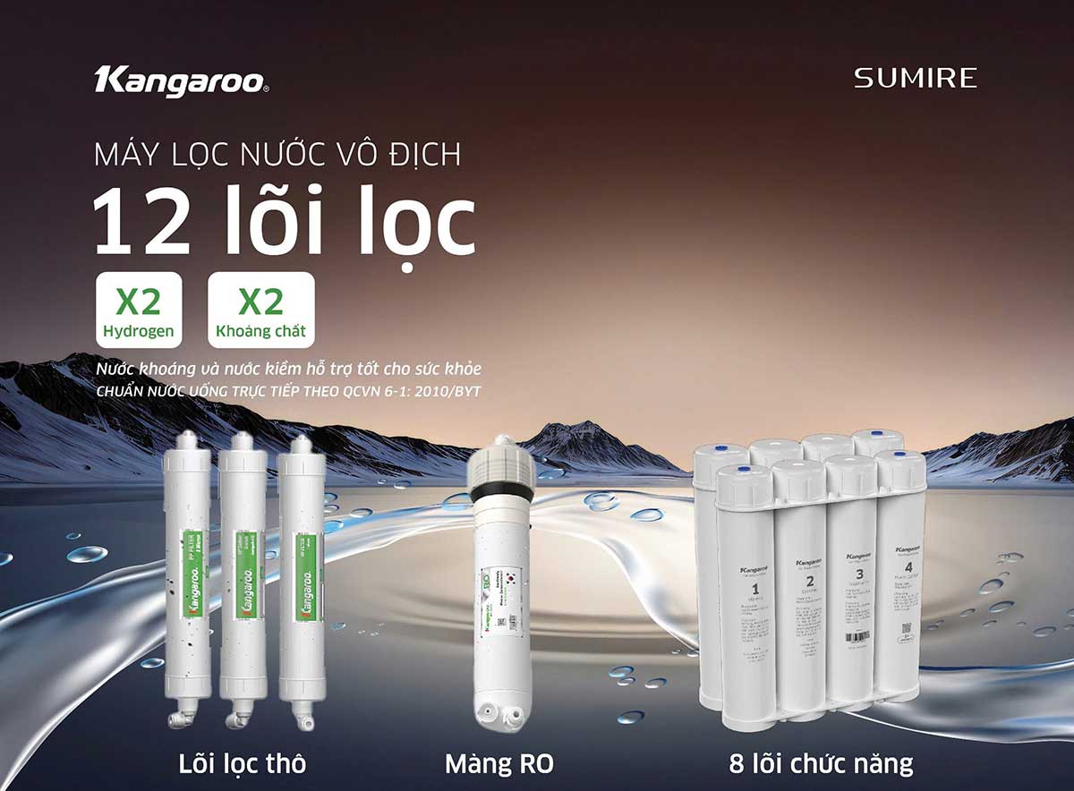 Máy lọc nước ion kiềm Kangaroo Hydrogen nóng lạnh KGHC12A2