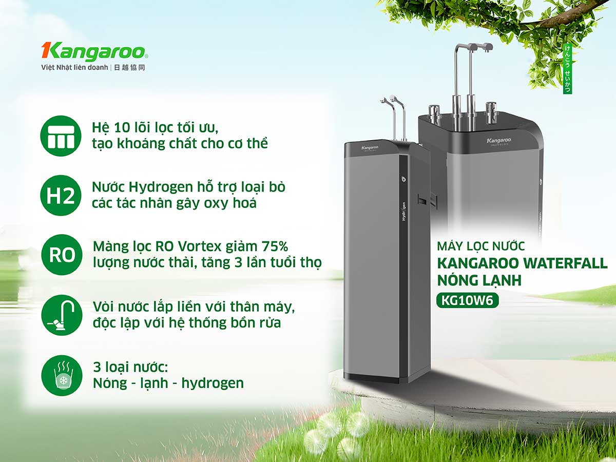 Máy lọc nước Kangaroo Hydrogen nóng lạnh Waterfall KG10W6