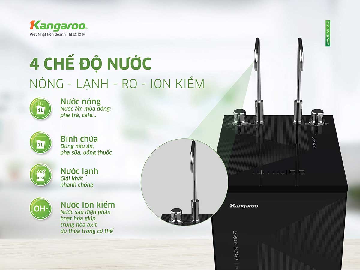 Máy lọc nước ion kiềm Kangaroo Hydrogen nóng lạnh KGHC11A4 Máy lọc nước ion kiềm Kangaroo Hydrogen nóng lạnh KGHC11A4