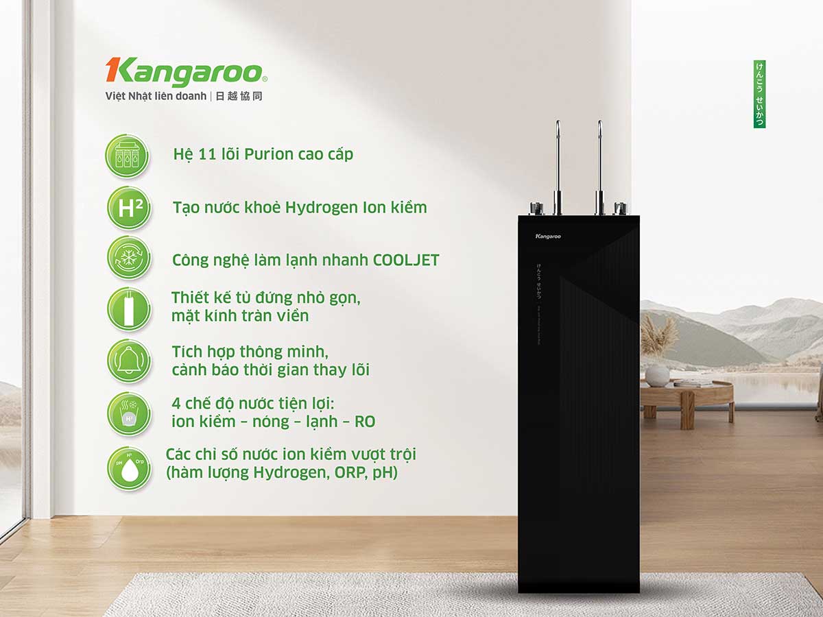Máy lọc nước ion kiềm Kangaroo Hydrogen nóng lạnh KGHC11A4 Máy lọc nước ion kiềm Kangaroo Hydrogen nóng lạnh KGHC11A4