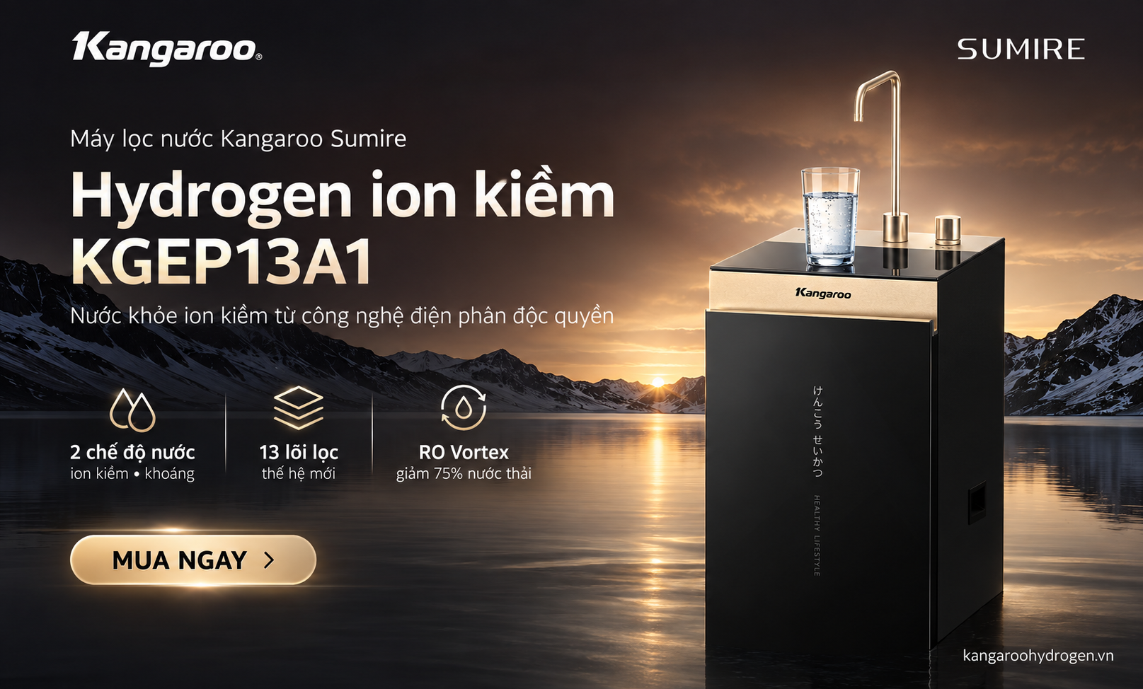 Máy lọc nước Kangaroo Sumire Hydrogen ion kiềm KGEP13A1